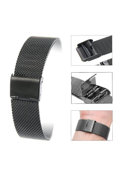 ⌚ Fossil FS4682 Uyumlu Siyah Hasır Örgü Paslanmaz Çelik Saat Kordonu | 22mm, Klasik Pimli Metal Kordon