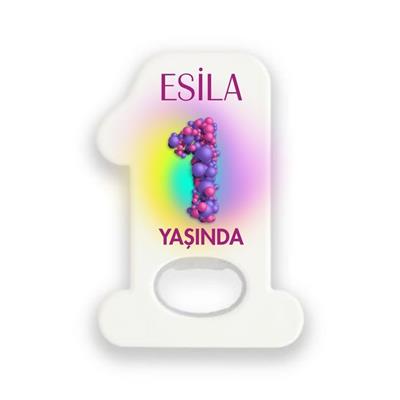 1 Rakamı Şeklinde Renkli Baloncuk Temalı Magnet – Esila 1 Yaşında Açacak Hatırası
