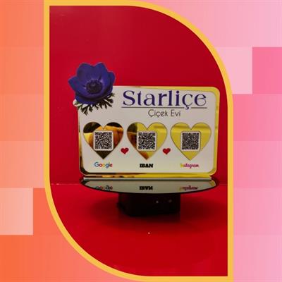 3-Piece QR Code & IBAN Payment Stand with 3D Flower Motif and Heart Detail