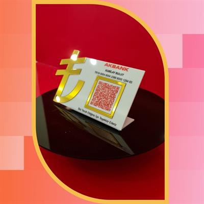 Gold Mirrored IBAN and QR Code Payment Stand with 3D TL Symbol - Desktop Finance Board