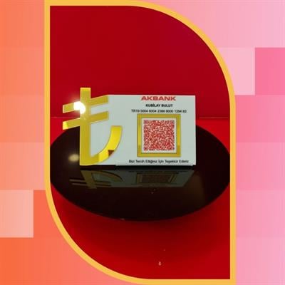Gold Mirrored IBAN and QR Code Payment Stand with 3D TL Symbol - Desktop Finance Board