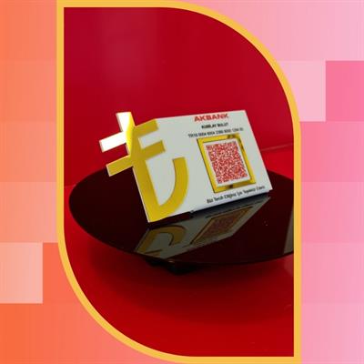Gold Mirrored IBAN and QR Code Payment Stand with 3D TL Symbol - Desktop Finance Board