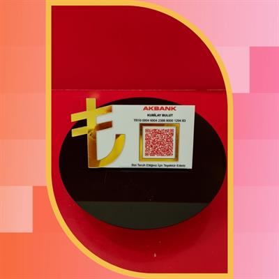 Gold Mirrored IBAN and QR Code Payment Stand with 3D TL Symbol - Desktop Finance Board