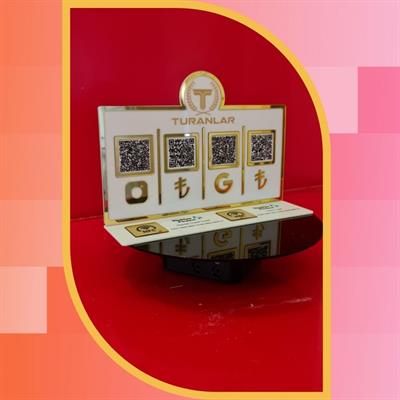 4-Piece QR Code and NFC Supported IBAN & Social Media Payment Stand - Gold Mirrored
