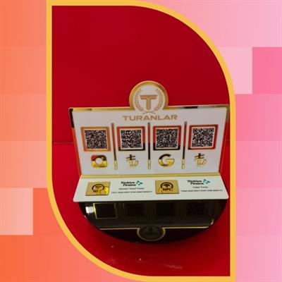 4-Piece QR Code and NFC Supported IBAN & Social Media Payment Stand - Gold Mirrored