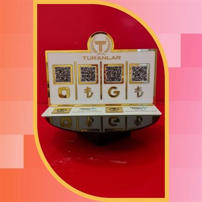 4-Piece QR Code and NFC Supported IBAN & Social Media Payment Stand - Gold Mirrored
