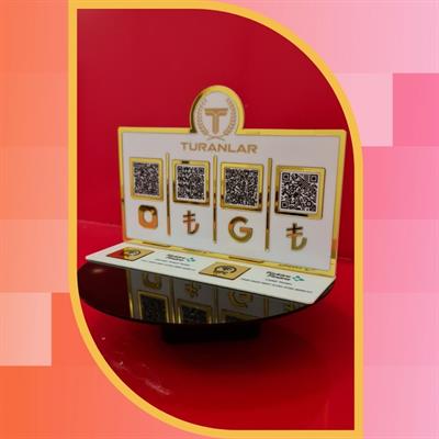 4-Piece QR Code and NFC Supported IBAN & Social Media Payment Stand - Gold Mirrored