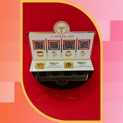 4-Piece QR Code and NFC Supported IBAN & Social Media Payment Stand - Gold Mirrored