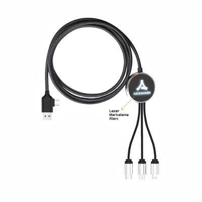 Datalı Type-C Klipsli, Işıklı Şarj Kablosu 1,15 cm Kılıfsız
