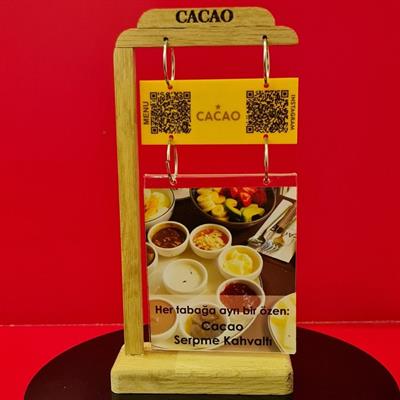 Askılı Masif Meşe QR Menü ve Şeffaf Föy Standı