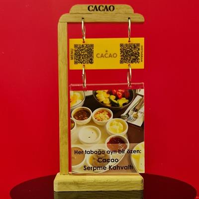 Askılı Masif Meşe QR Menü ve Şeffaf Föy Standı