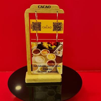 Askılı Masif Meşe QR Menü ve Şeffaf Föy Standı