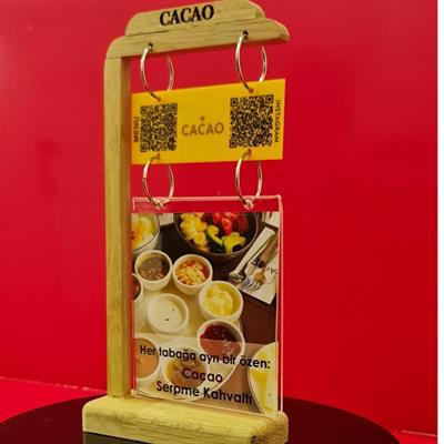 Askılı Masif Meşe QR Menü ve Şeffaf Föy Standı