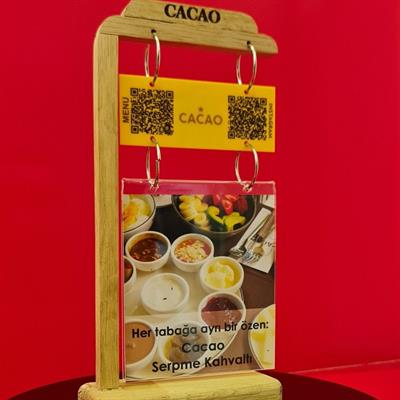 Askılı Masif Meşe QR Menü ve Şeffaf Föy Standı