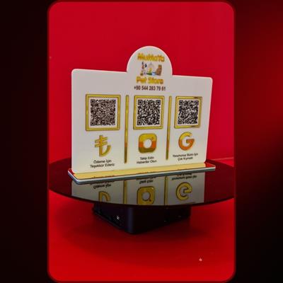 Ayna Pleksi Ayaklı QR Kod ve Sosyal Medya Standı (20x14 cm)