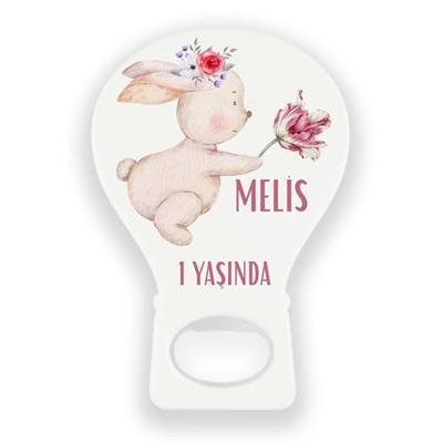 Balon Şeklinde Tavşan Temalı Kişiye Özel Magnet – Melis 1 Yaşında