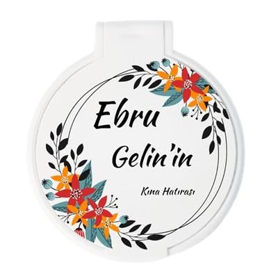 Ebru Gelinin Canlı Çiçek Temalı Kına Hatırası Yuvarlak Ayna