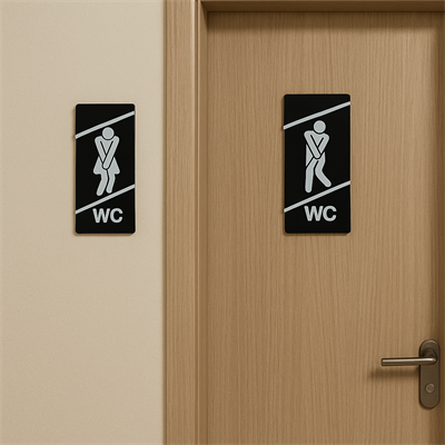 Eğlenceli Siyah-Beyaz WC Kapı Panosu – 10x20 cm Erkek & Kadın Seti