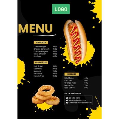 Fast Food Menü A3 - Dinamik ve Çarpıcı PVC Tasarım