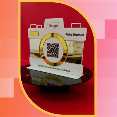 Photographer Google Comment QR Code Stand with Special Camera Form - Gold Mirrored