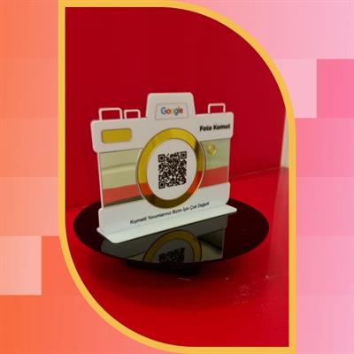 Photographer Google Comment QR Code Stand with Special Camera Form - Gold Mirrored