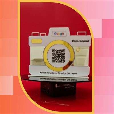 Photographer Google Comment QR Code Stand with Special Camera Form - Gold Mirrored