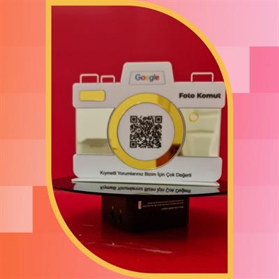 Photographer Google Comment QR Code Stand with Special Camera Form - Gold Mirrored