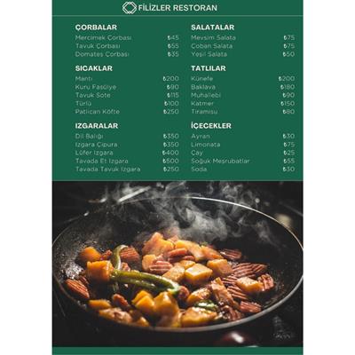 Geleneksel Türk Mutfağı Menüsü A3 - PVC Çift Taraflı Baskı