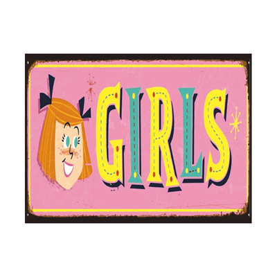 Girls Yazılı Pembe Retro Kız Temalı Ahşap Poster