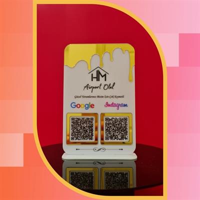 Gold Damla Detaylı Otel Tipi 2li QR Kod Standı - Google Yorum ve Instagram Panosu
