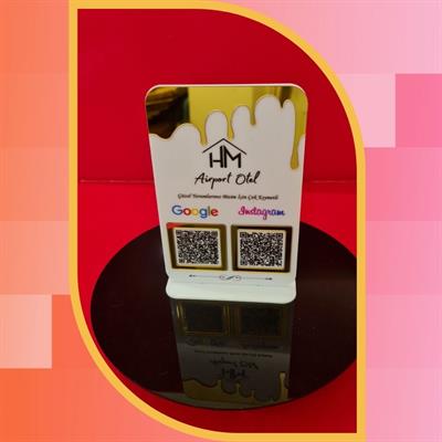 Gold Damla Detaylı Otel Tipi 2li QR Kod Standı - Google Yorum ve Instagram Panosu