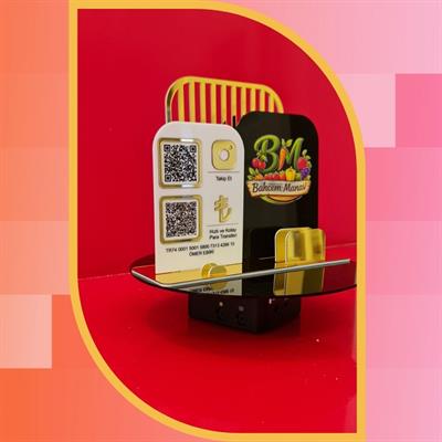 Professional Desktop Stand with Gold Detailed 2-Piece QR Code and Business Card Holder