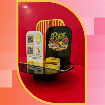 Professional Desktop Stand with Gold Detailed 2-Piece QR Code and Business Card Holder