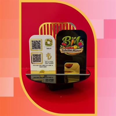 Professional Desktop Stand with Gold Detailed 2-Piece QR Code and Business Card Holder