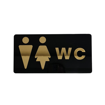Gold Siyah Pleksi WC Kapı Panosu – Unisex Tuvalet Tabelası