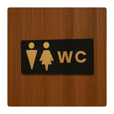 Gold Siyah Pleksi WC Kapı Panosu – Unisex Tuvalet Tabelası