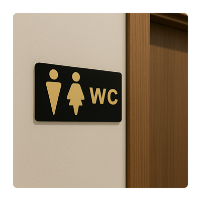 Gold Siyah Pleksi WC Kapı Panosu – Unisex Tuvalet Tabelası