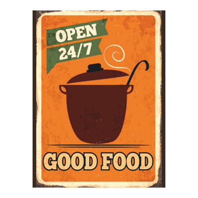 Good Food 24/7 Temalı Retro Ahşap Poster