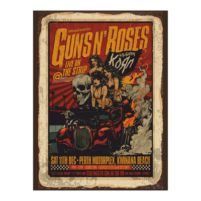 Guns N' Roses & Korn Temalı Rock Konser Retro Ahşap Poster