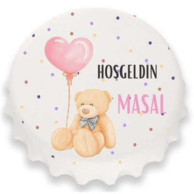 Hoşgeldin Masal Magnet – Pembe Kalp Balonlu Kız Bebek Açacak Magnet