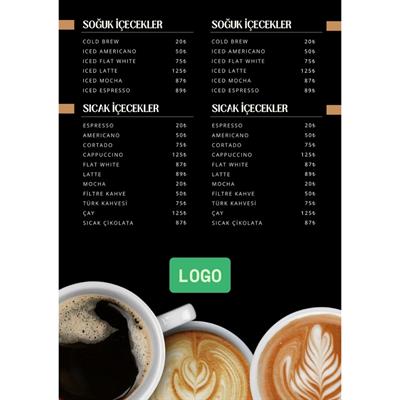 Kahve Molası PVC Çift Taraflı Menü A3 - Şık ve Samimi