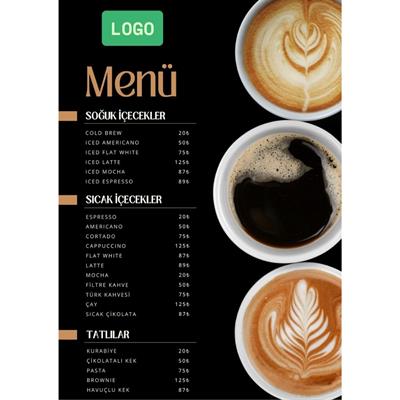 Kahve Molası PVC Çift Taraflı Menü A3 - Şık ve Samimi