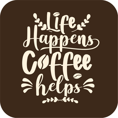 Kahve Temalı Yazılı Tasarımlı 6lı Ahşap Bardak Altlığı