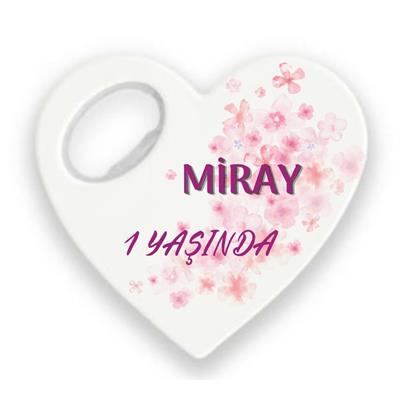 Kalp Şeklinde 1 Yaş Doğum Günü Magnet – Miray Temalı Çiçekli Açacak