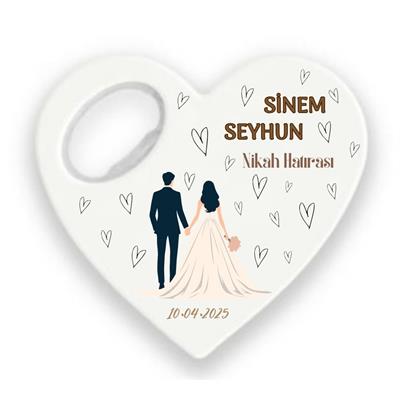 Kalp Şeklinde Nikah Hatırası Magnet – Sinem & Seyhun Kişiye Özel Açacak