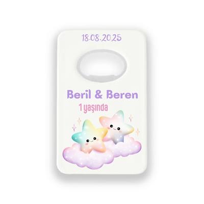Kartvizit Şekilli Magnet Açacak – Beril & Beren 1 Yaş Doğum Günü Yıldız Temalı