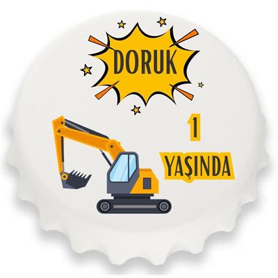 Kişiye Özel 1 Yaş İş Makinesi Temalı Açacak Magnet