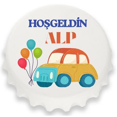 Kişiye Özel Hoşgeldin Bebek Magnet – Renkli Araba Temalı Açacak Magnet