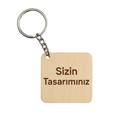Kişiye Özel Kare Ahşap Anahtarlık - UV Baskılı 40mm