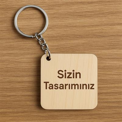 Kişiye Özel Kare Ahşap Anahtarlık - UV Baskılı 40mm